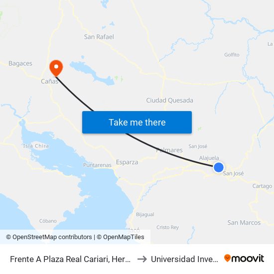 Frente A Plaza Real Cariari, Heredia to Universidad Invenio map