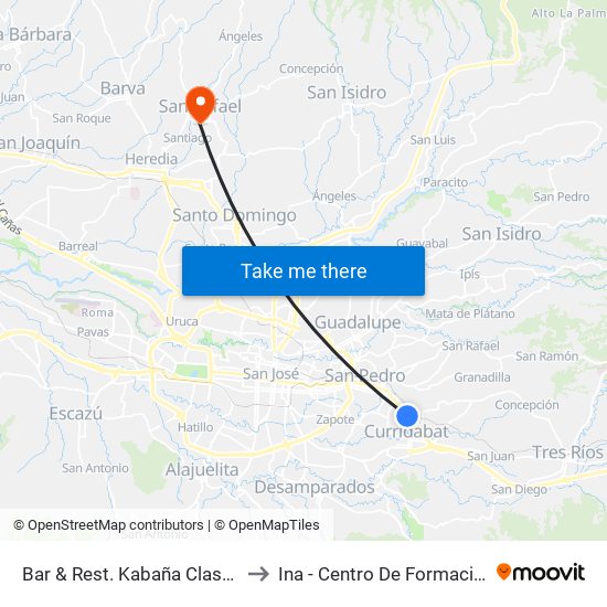 Bar & Rest. Kabaña Classic, Curridabat to Ina - Centro De Formación San Rafael map
