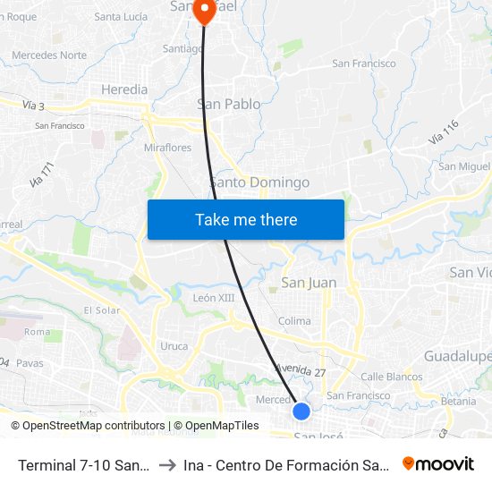 Terminal 7-10 San José to Ina - Centro De Formación San Rafael map