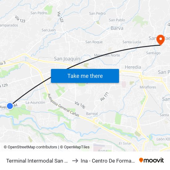 Terminal Intermodal San Antonio De Belén to Ina - Centro De Formación San Rafael map