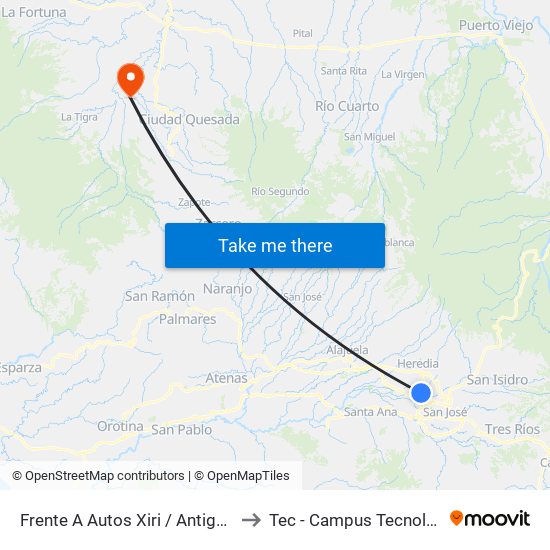 Frente A Autos Xiri / Antigua Peugeot, La Valencia Heredia to Tec - Campus Tecnológico Regional San Carlos map