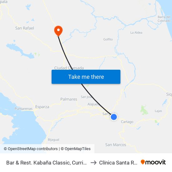 Bar & Rest. Kabaña Classic, Curridabat to Clínica Santa Rosa map