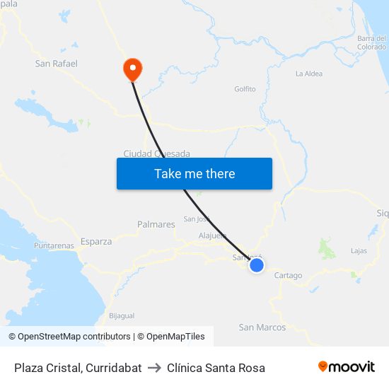 Plaza Cristal, Curridabat to Clínica Santa Rosa map