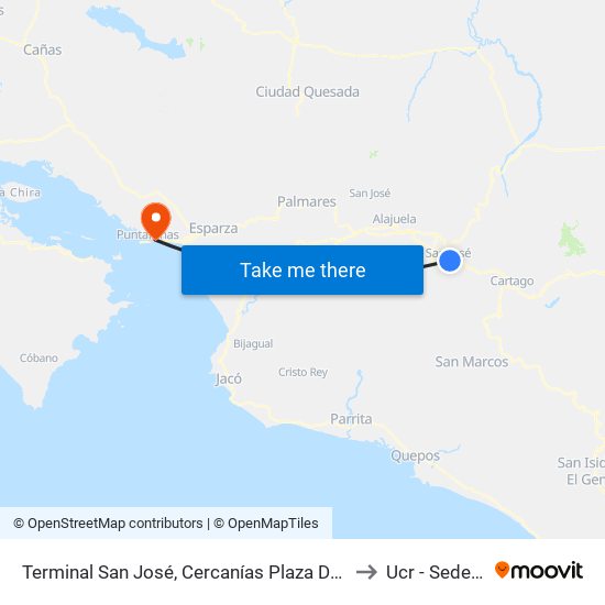 Terminal San José, Cercanías Plaza De Las Garantías Sociales La Soledad to Ucr - Sede Del Pacífico map
