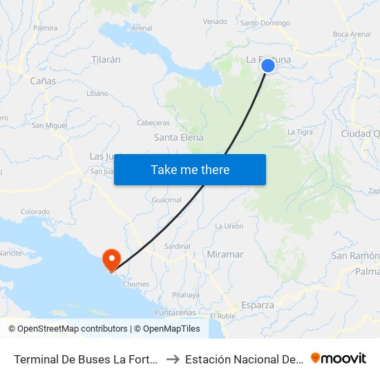 Terminal De Buses La Fortuna, Contiguo A Megasuper La Fortuna to Estación Nacional De Ciencias Marino Costeras - Una map