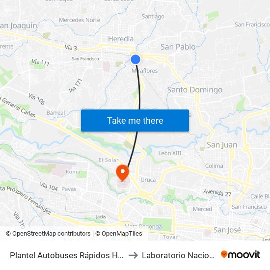 Plantel Autobuses Rápidos Heredianos, Pirro Heredia to Laboratorio Nacional De Citologías map