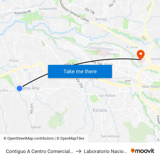 Contiguo A Centro Comercial Santa Ana Town Center to Laboratorio Nacional De Citologías map