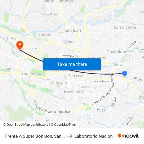 Frente A Súper Bon Bon, San Pedro Montes De Oca to Laboratorio Nacional De Citologías map