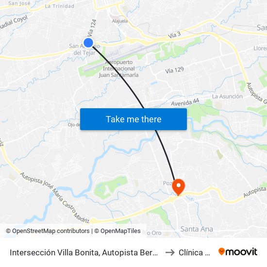 Intersección Villa Bonita, Autopista Bernardo Soto Alajuela to Clínica Bíblica map