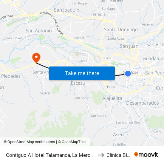 Contiguo A Hotel Talamanca, La Merced San José to Clínica Bíblica map