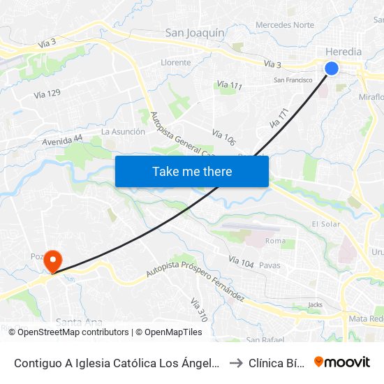 Contiguo A Iglesia Católica Los Ángeles, Heredia to Clínica Bíblica map