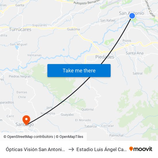 Ópticas Visión San Antonio, Belén to Estadio Luis Ángel Calderón map