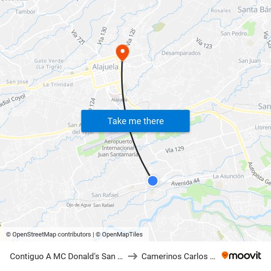 Contiguo A MC Donald's San Antonio, Belén to Camerinos Carlos Luis Fallas map