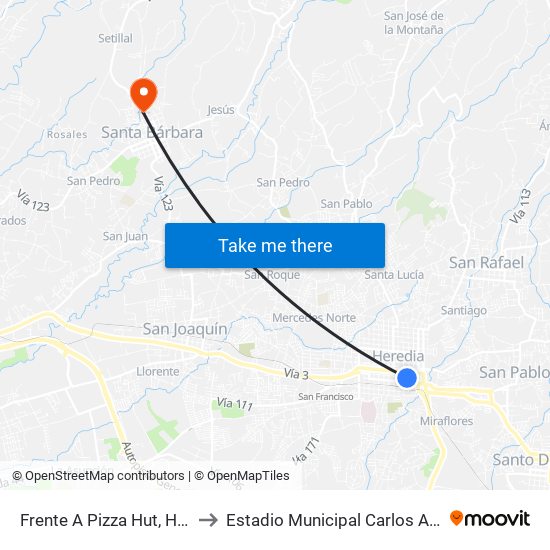 Frente A Pizza Hut, Heredia to Estadio Municipal Carlos Alvarado map