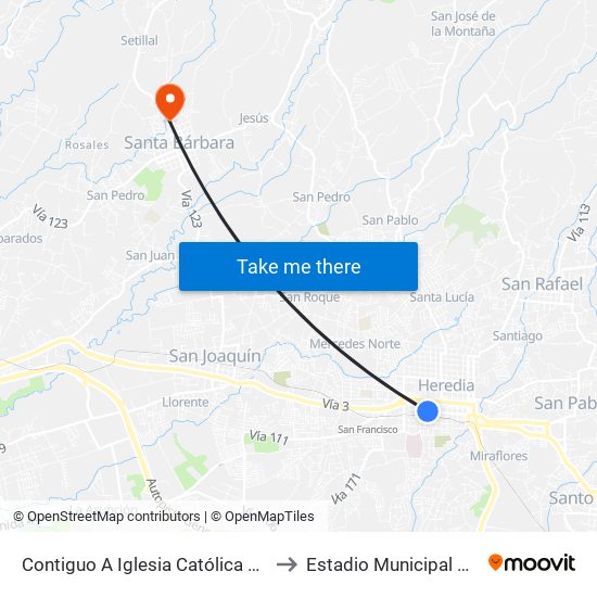 Contiguo A Iglesia Católica Los Ángeles, Heredia to Estadio Municipal Carlos Alvarado map