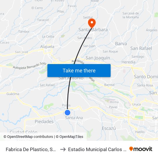 Fabrica De Plastico, Santa Ana to Estadio Municipal Carlos Alvarado map