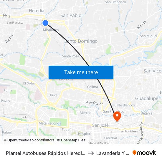Plantel Autobuses Rápidos Heredianos, Pirro Heredia to Lavandería Y Cafetería map