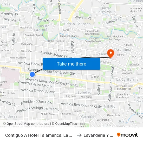 Contiguo A Hotel Talamanca, La Merced San José to Lavandería Y Cafetería map
