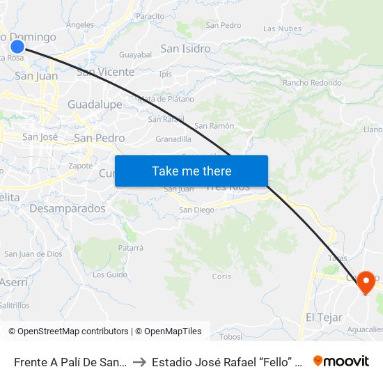 Frente A Palí De Santo Domingo to Estadio José Rafael “Fello” Meza Ivancovich map