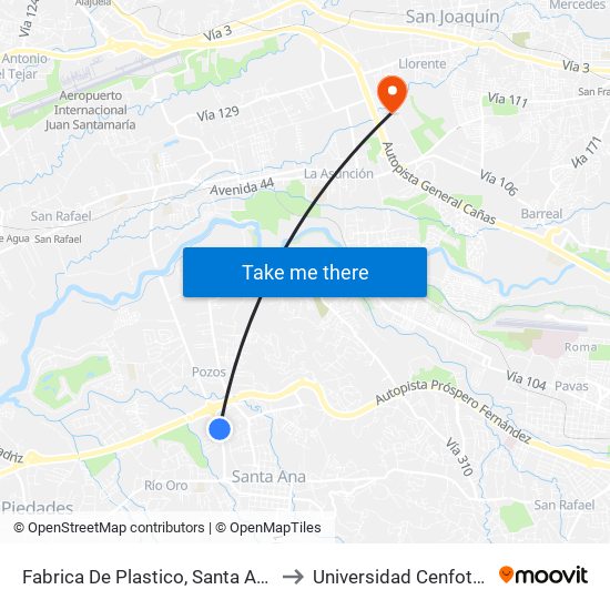 Fabrica De Plastico, Santa Ana to Universidad Cenfotec map