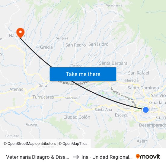 Veterinaria Disagro & Disavet, Coca Cola San José to Ina - Unidad Regional Central Occidental map