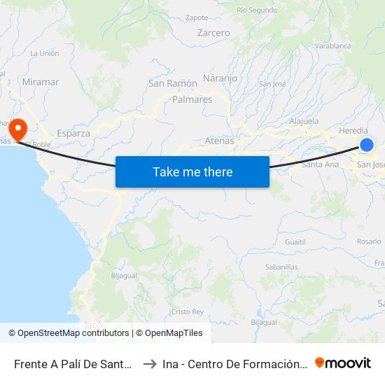 Frente A Palí De Santo Domingo to Ina - Centro De Formación Puntarenas map