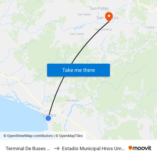 Terminal De Buses Quepos to Estadio Municipal Hnos Umaña Parra map