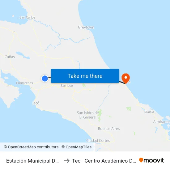 Estación Municipal De Buses to Tec - Centro Académico De Limón map