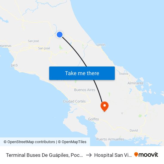 Terminal Buses De Guápiles, Pococí to Hospital San Vito map