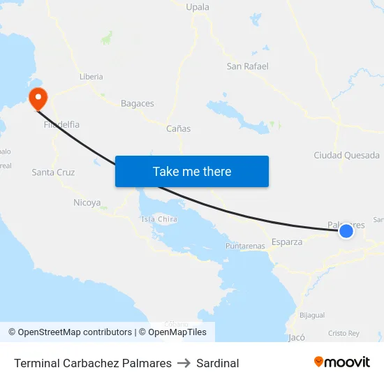 Terminal Carbachez Palmares to Sardinal map