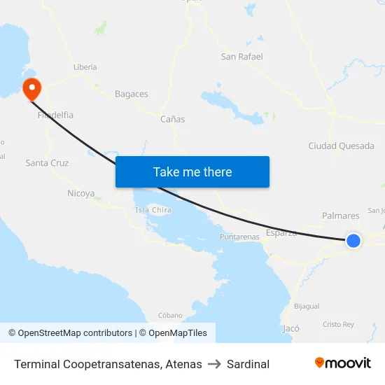 Terminal Coopetransatenas, Atenas to Sardinal map