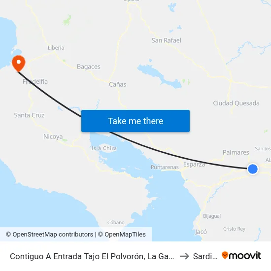 Contiguo A Entrada Tajo El Polvorón, La Garita Alajuela to Sardinal map