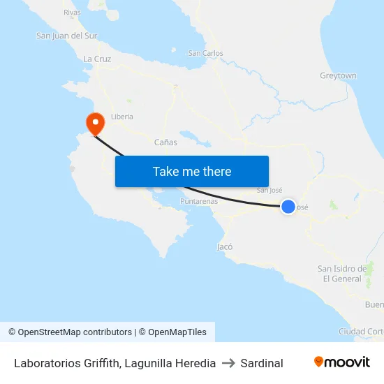 Laboratorios Griffith, Lagunilla Heredia to Sardinal map