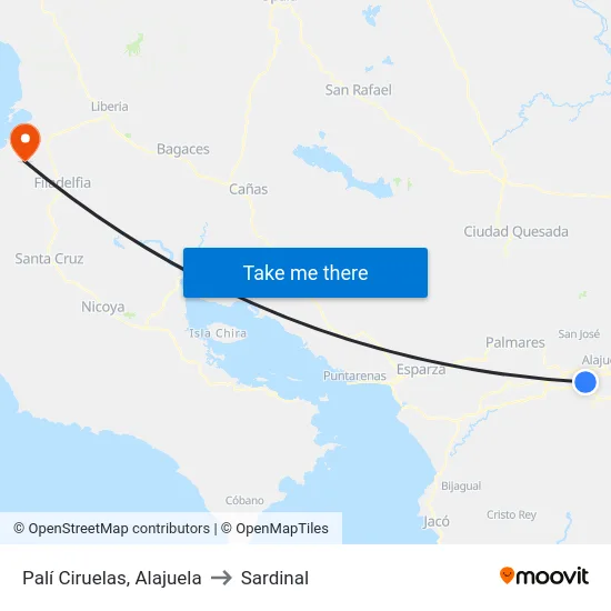 Palí Ciruelas, Alajuela to Sardinal map
