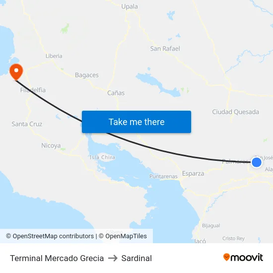 Terminal Mercado Grecia to Sardinal map