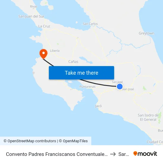 Convento Padres Franciscanos Conventuales, La Trinidad Alajuela to Sardinal map