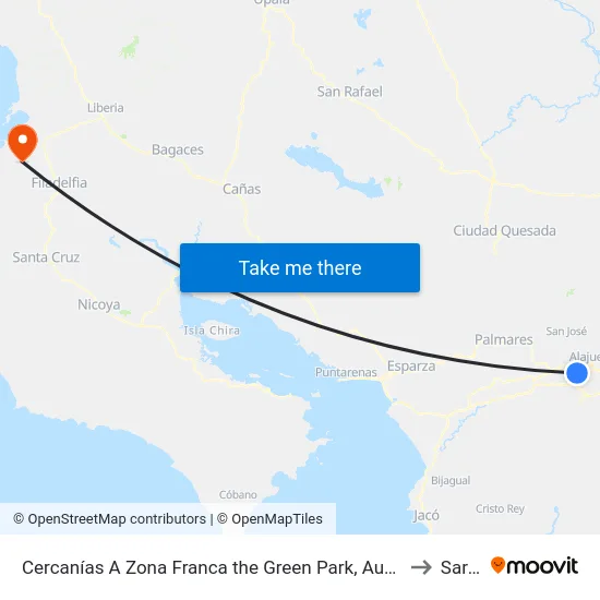 Cercanías A Zona Franca the Green Park, Autopista Bernardo Soto Alajuela to Sardinal map