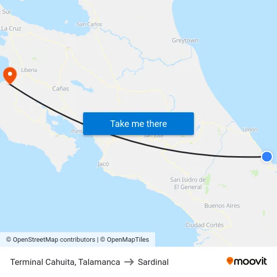 Terminal Cahuita, Talamanca to Sardinal map