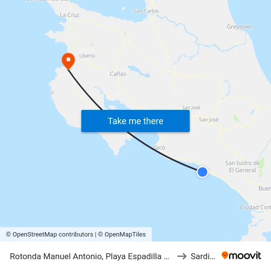 Rotonda Manuel Antonio, Playa Espadilla Quepos to Sardinal map