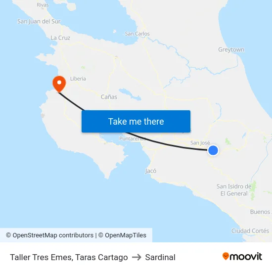 Taller Tres Emes, Taras Cartago to Sardinal map
