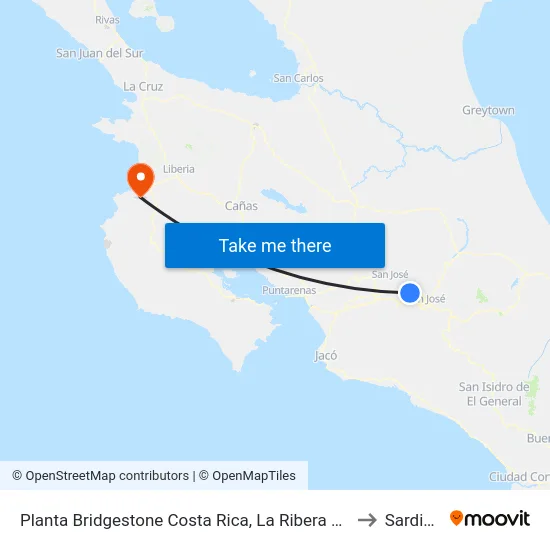 Planta Bridgestone Costa Rica, La Ribera Belén to Sardinal map