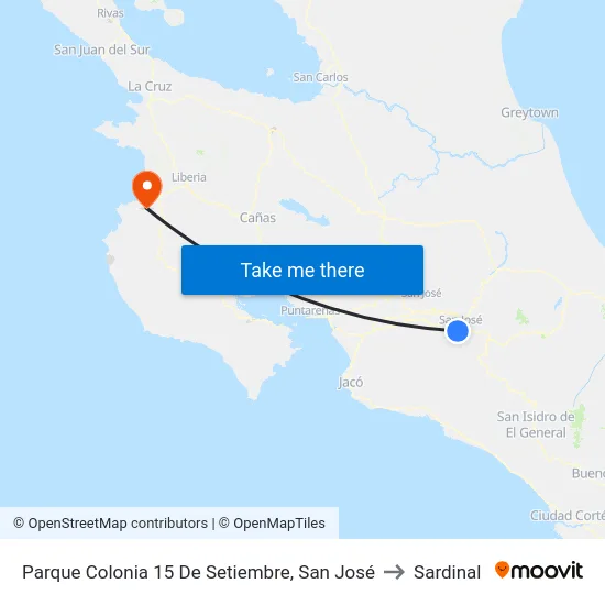 Parque Colonia 15 De Setiembre, San José to Sardinal map