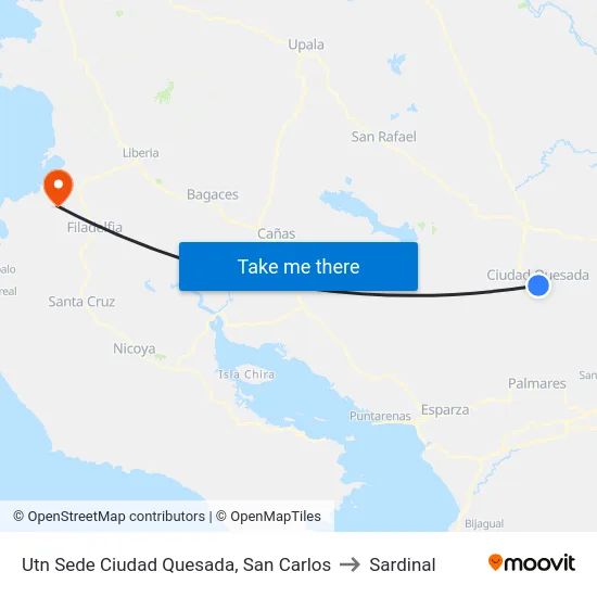Utn Sede Ciudad Quesada, San Carlos to Sardinal map