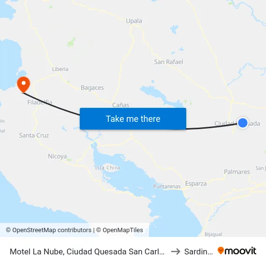 Motel La Nube, Ciudad Quesada San Carlos to Sardinal map