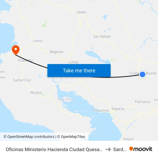 Oficinas Ministerio Hacienda Ciudad Quesada, San Carlos to Sardinal map