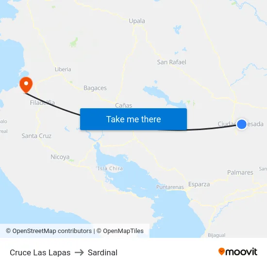 Cruce Las Lapas to Sardinal map
