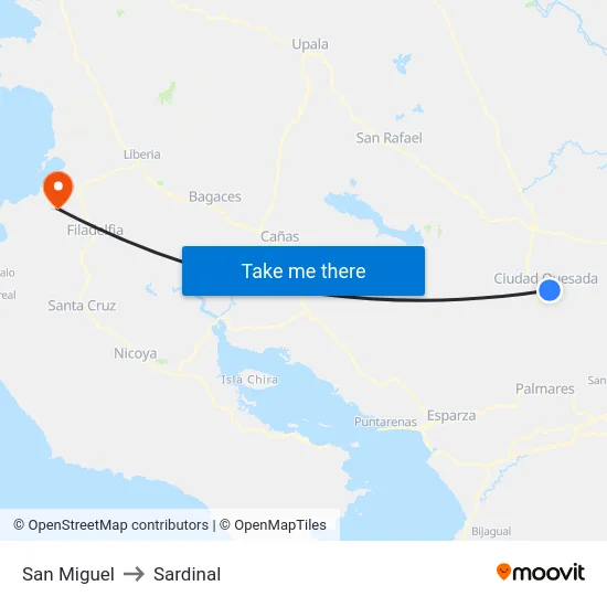 San Miguel to Sardinal map