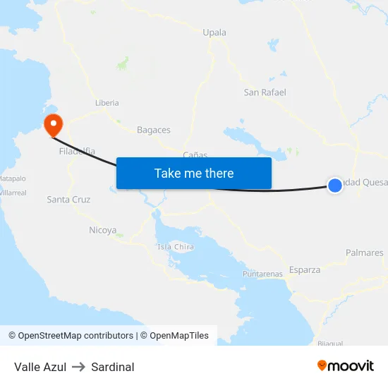Valle Azul to Sardinal map