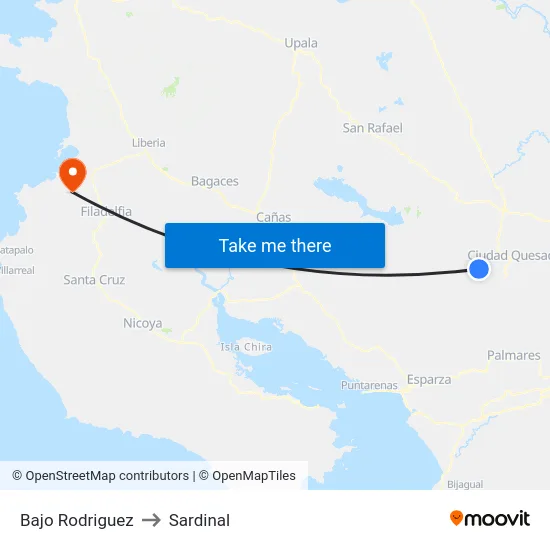 Bajo Rodriguez to Sardinal map