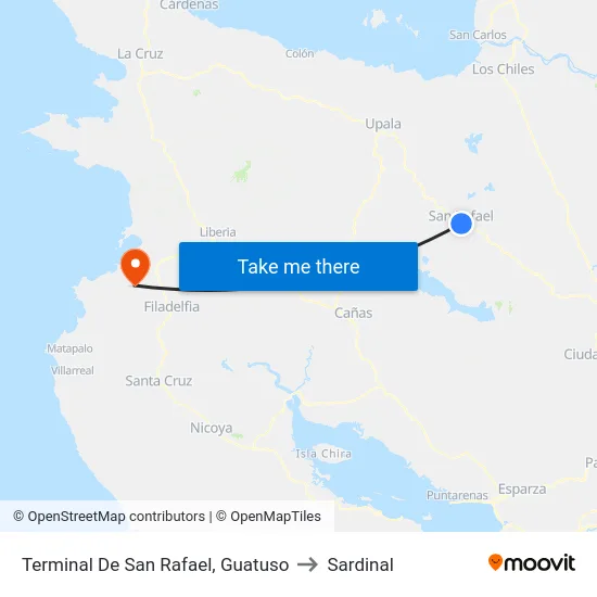 Terminal De San Rafael, Guatuso to Sardinal map